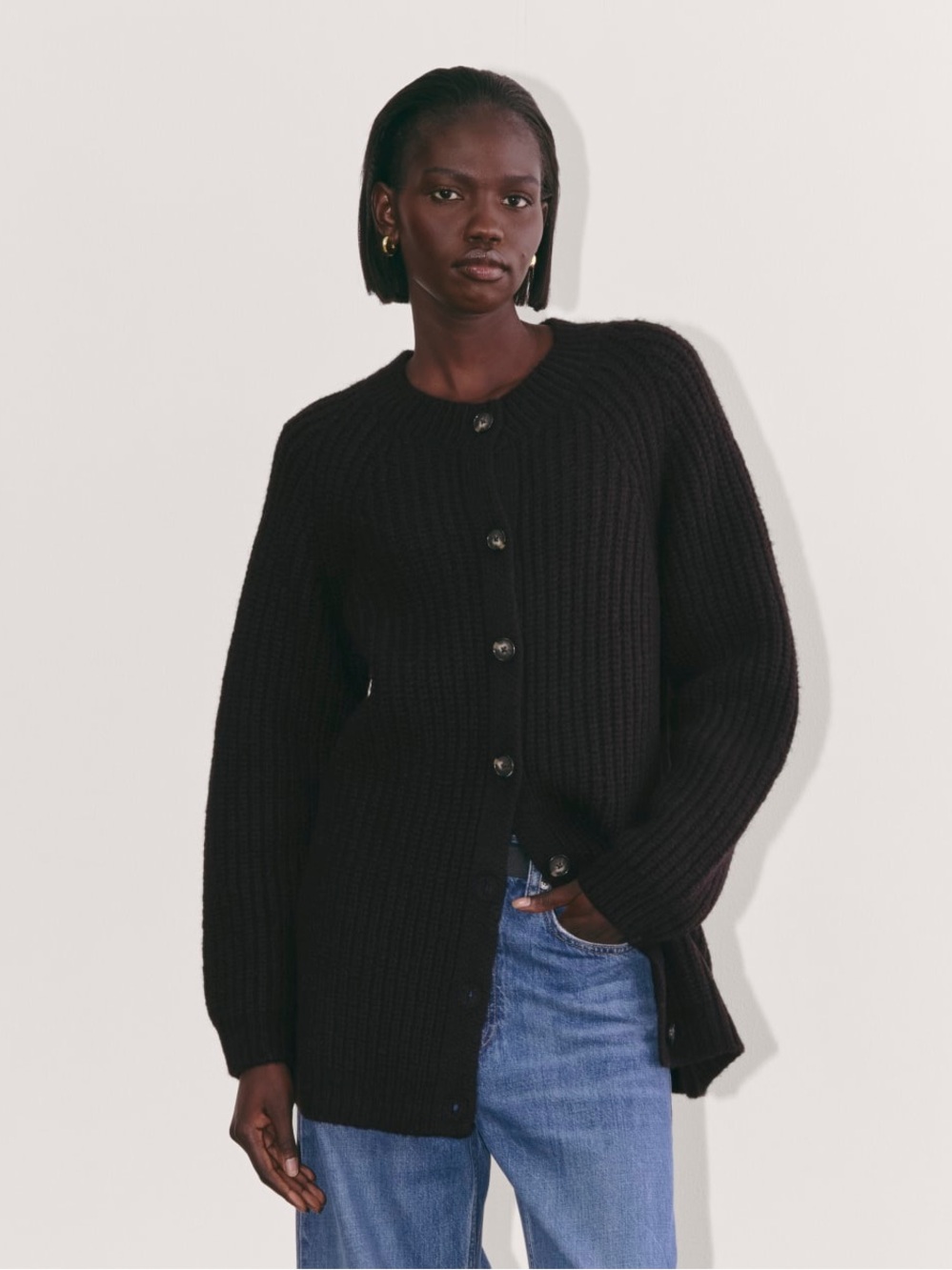 New Everlane THE FISHERMAN CARDIGAN IN CLOUD Black Size S